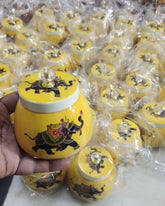 IGH Yellow Elephant Printed Hammered Dry Fruit Bowl 4 inch with Lid (Pot Shape), Return Gift for Baby Shower, Serving Bowls/Jars for parties